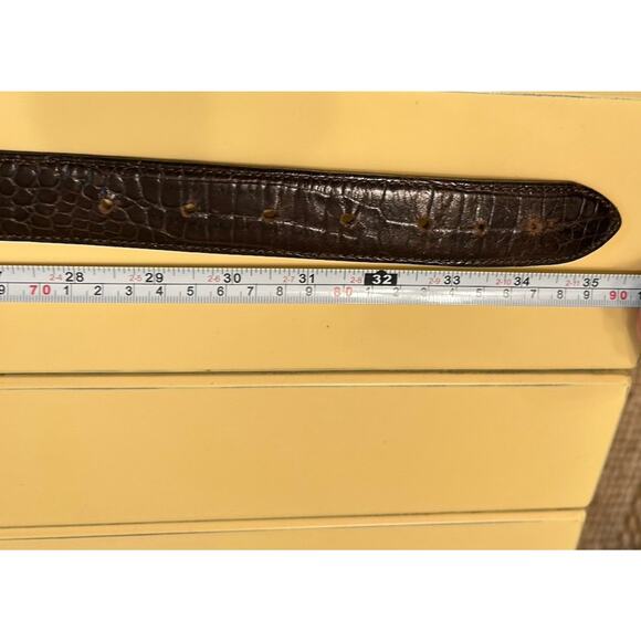 Talbots Sz Medium Belt Brown Italian Croc Embossed Leather Brass Leaf Buckle - Picture 11 of 11